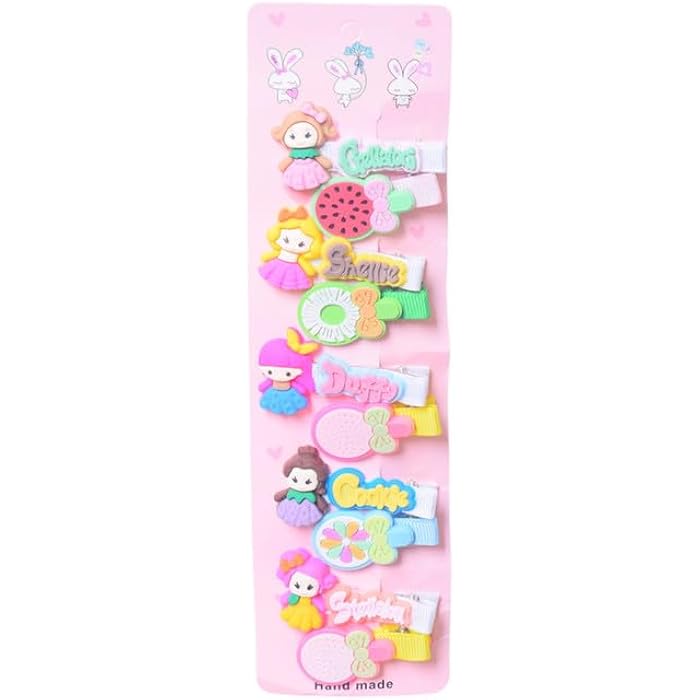 Girls' Hair Clip Collection with Dolls & Fruit Designs, 12 Pieces - Multicolor - Image 3